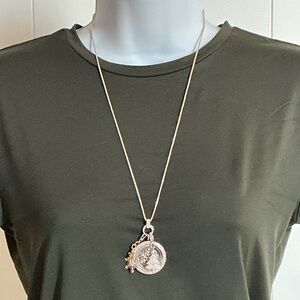 Origami Owl Silver Toned Pendant & Chain W/ Christmas Tree And Snowflake Charms